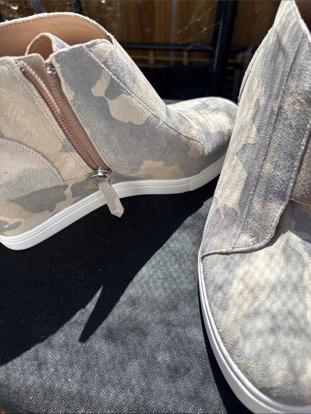 Línea Paolo Taupe Camo Slip-On Wedge Ankle Booties